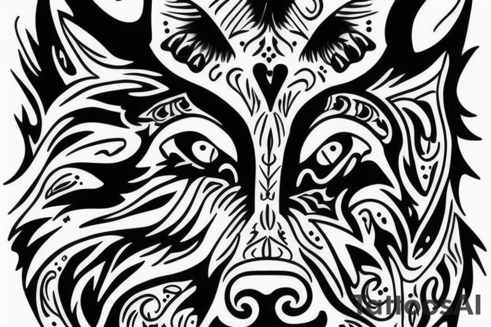 Wolf face line tattoo idea