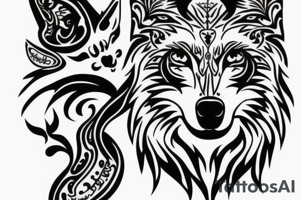 Wolf face line tattoo idea