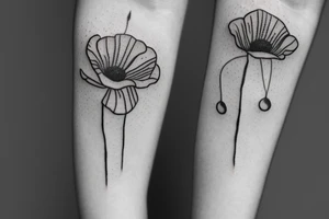 Poppy flower, dots, minimalistic goat line head, dots, AC tattoo idea