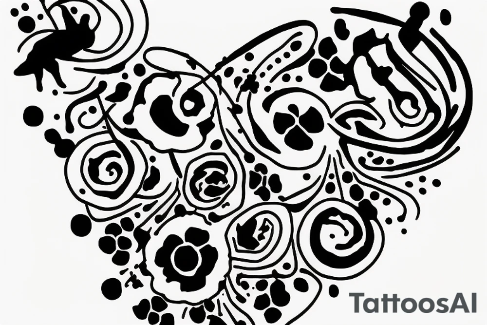 Poppy flower dots underneath a goat line head dots underneath with the letters AC tattoo idea