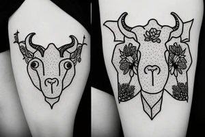 Poppy flower dots underneath a goat  head dots underneath with the letters AC tattoo idea