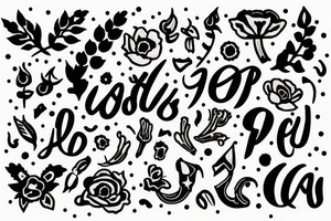 Poppy flower dots underneath a goat  head dots underneath with the letters AC tattoo idea
