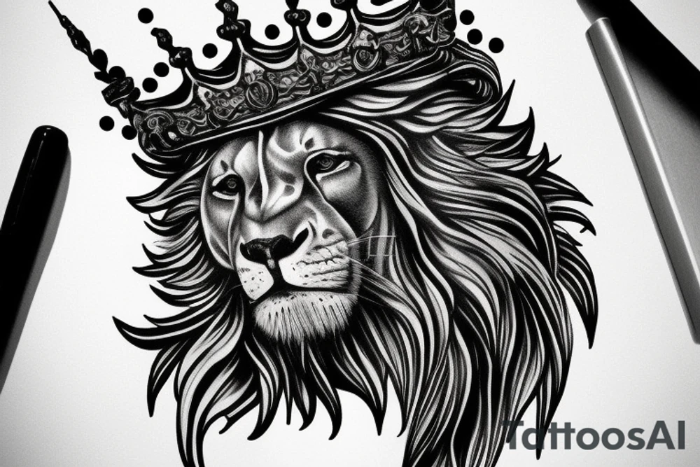 roaring lion with detailed crown tattoo idea