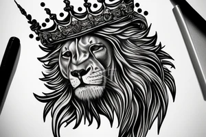 roaring lion with detailed crown tattoo idea