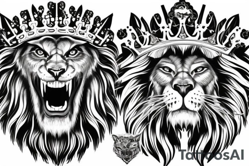 detailed digital art roaring lion with detailed crown tattoo idea