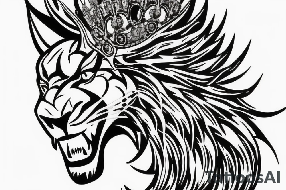 detailed digital art roaring lion with detailed crown tattoo idea