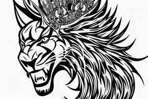 detailed digital art roaring lion with detailed crown tattoo idea