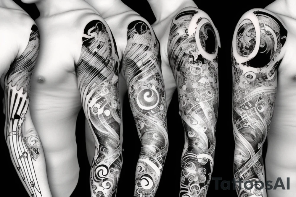Universe, DNA, Music full sleeve tattoo idea