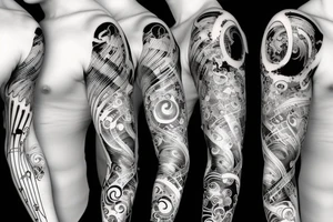Universe, DNA, Music full sleeve tattoo idea