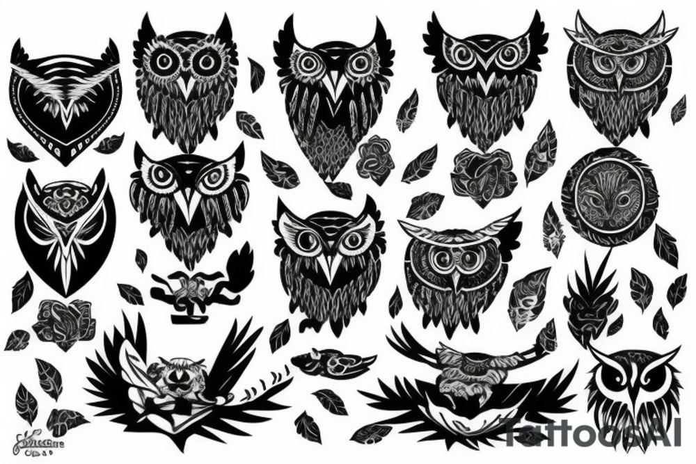 Owl black and tiger black tattoo idea