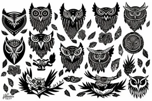 Owl black and tiger black tattoo idea