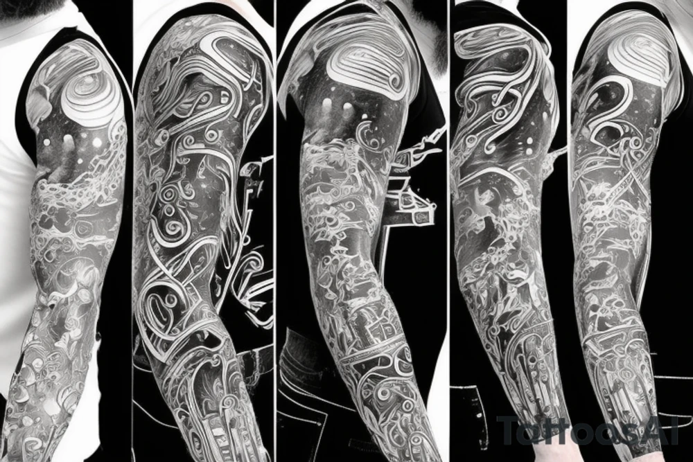 Universe, DNA, spaceman music 
full sleeve tattoo idea
