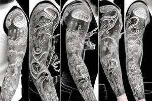 Universe, DNA, spaceman music 
full sleeve tattoo idea