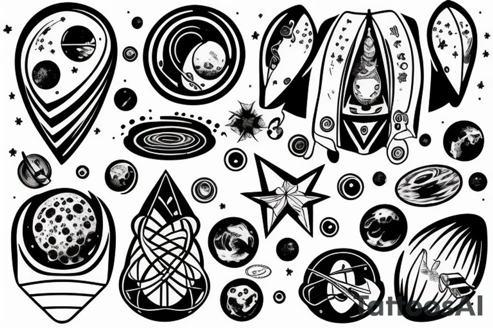 Universe, DNA, spaceman music 
full sleeve tattoo idea