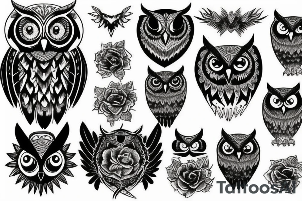 Owl black and tiger black together tattoo idea Owl black and tiger black together tattoo idea