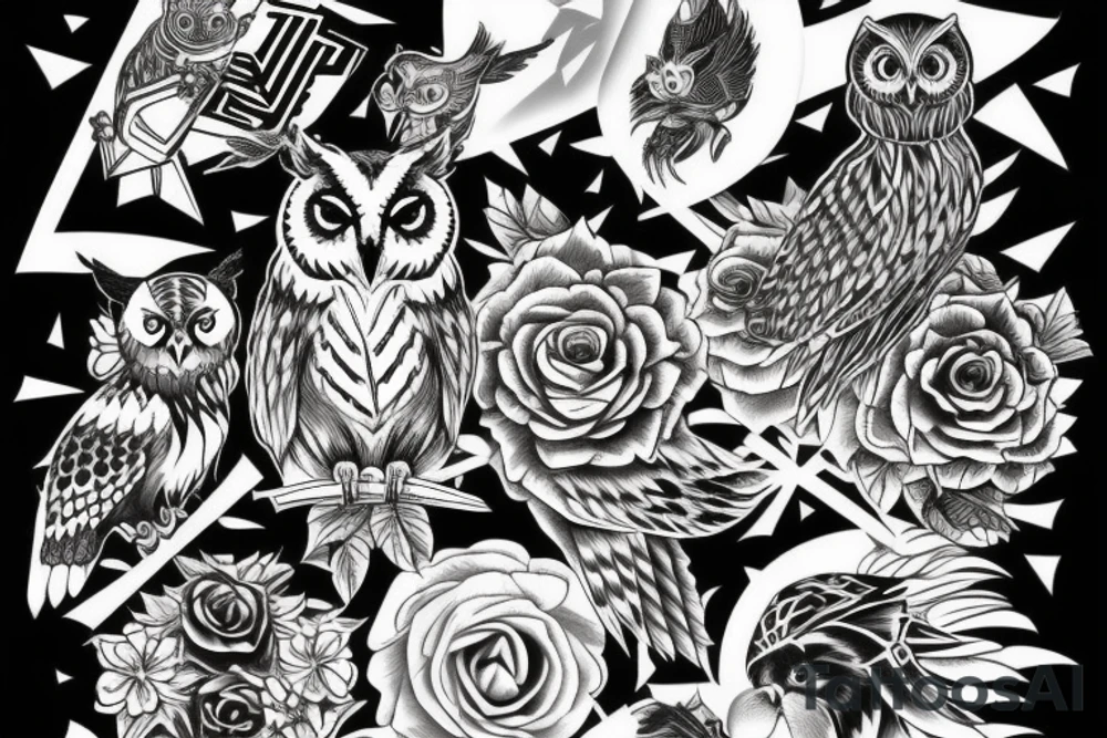 Owl black and tiger black together tattoo idea