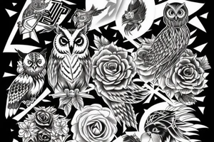 Owl black and tiger black together tattoo idea
