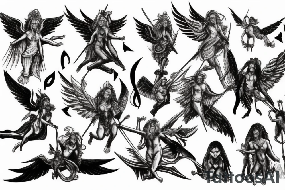 angels battling demons with humans caught in the middle tattoo idea