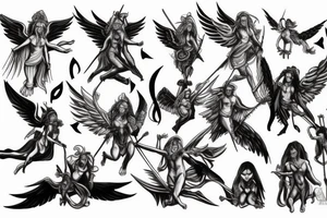 angels battling demons with humans caught in the middle tattoo idea