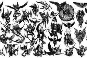 angels battling demons with humans caught in the middle tattoo idea