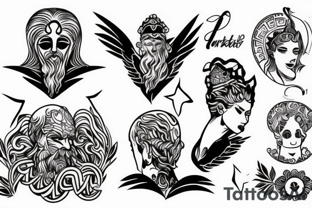 Greek God sitting facing away tattoo idea