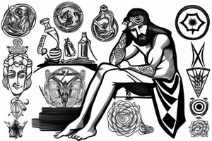 Greek God sitting facing away tattoo idea