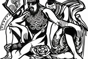 Greek God man sitting facing away tattoo idea