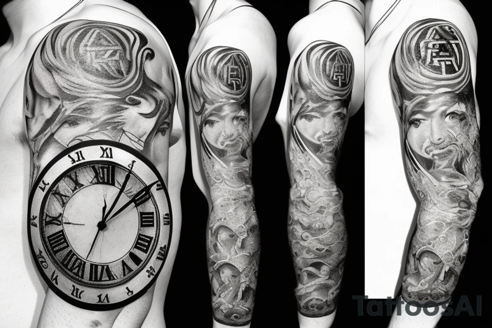 Greek Mythology with a Roman numerals clock merged together Poseidon tattoo idea