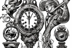 Greek Mythology with a Roman numerals clock merged together Poseidon tattoo idea