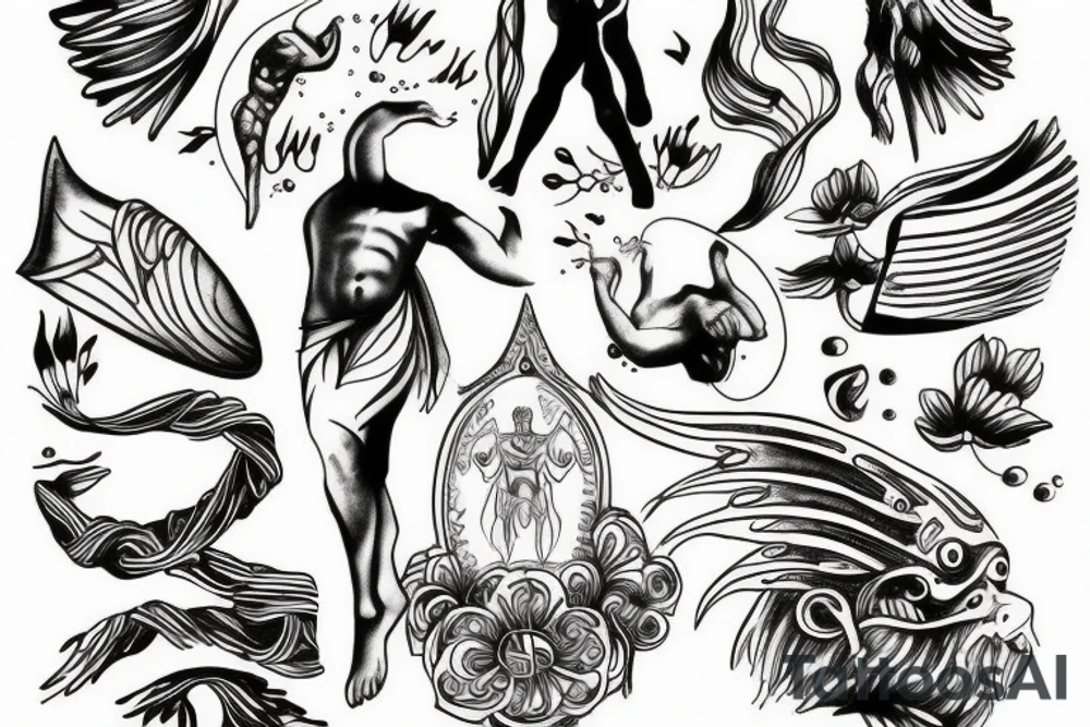Greek God waking into water tattoo idea