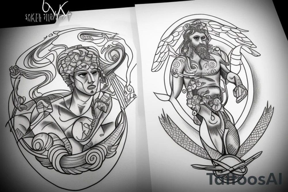 Greek God waking into water tattoo idea