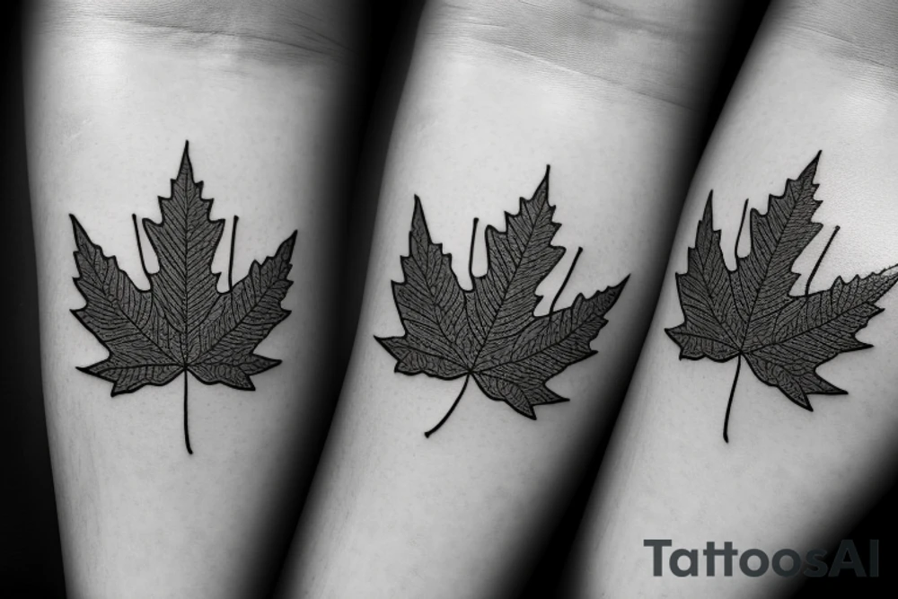 A maple leaf with baseball seams with small dog prints and Roman numeral numbers tattoo idea