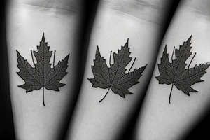 A maple leaf with baseball seams with small dog prints and Roman numeral numbers tattoo idea