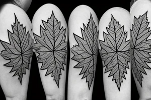 A maple leaf with baseball seams with small dog prints and Roman numeral numbers tattoo idea