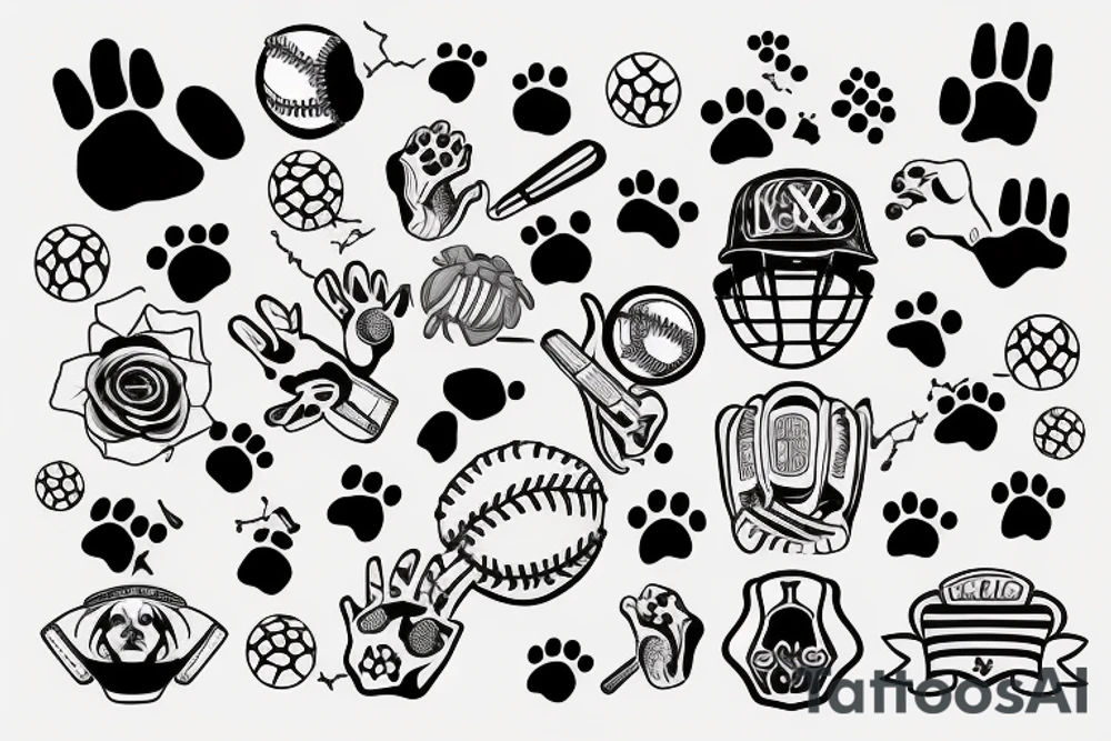 Baseball and dog paws tattoo idea