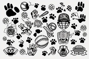 Baseball and dog paws tattoo idea