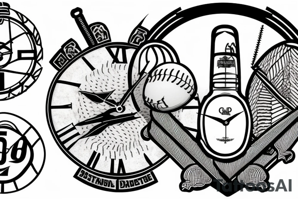 Posideons Trident and Zeus thunderbolt mixed in with a baseball that is actually a clock tattoo idea