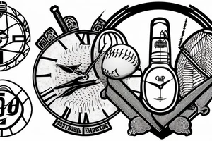 Posideons Trident and Zeus thunderbolt mixed in with a baseball that is actually a clock tattoo idea