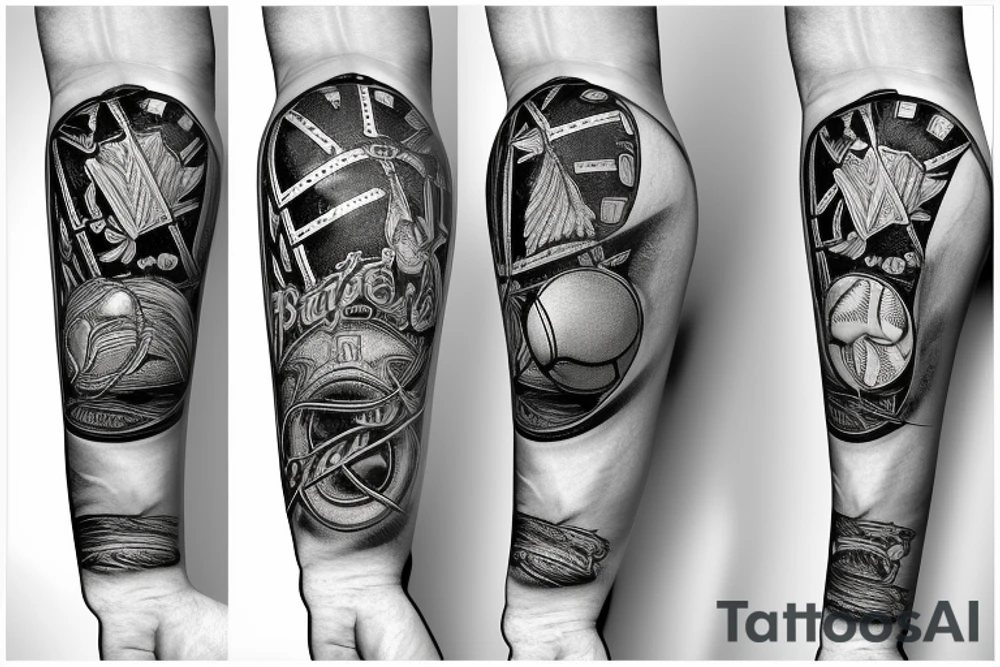 Posideons Trident and Zeus thunderbolt mixed in with a baseball that is actually a clock tattoo idea