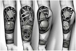 Posideons Trident and Zeus thunderbolt mixed in with a baseball that is actually a clock tattoo idea