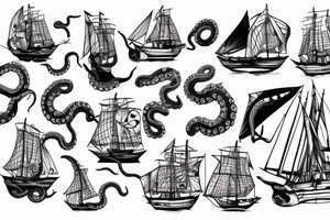Giant octopus wrapping around a sailing ship tattoo idea