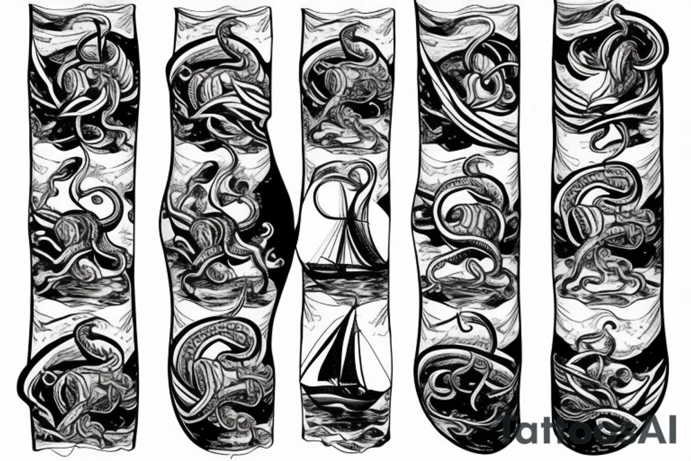 Giant octopus wrapping around a sailing ship tattoo idea