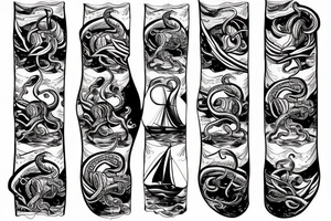 Giant octopus wrapping around a sailing ship tattoo idea