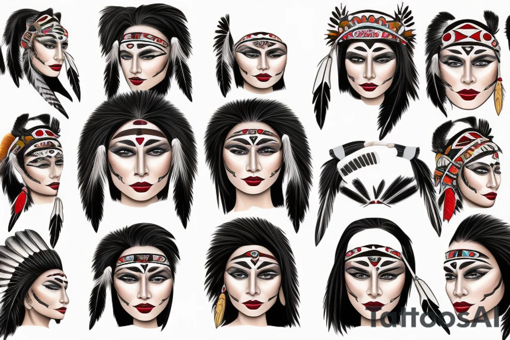 native american lady face tattoo idea