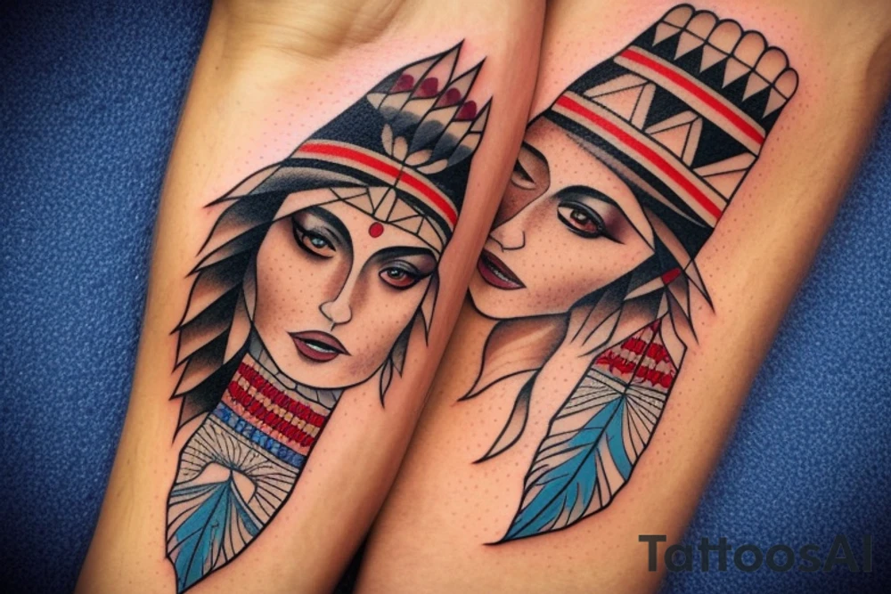 native american lady face tattoo idea