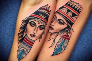 native american lady face tattoo idea