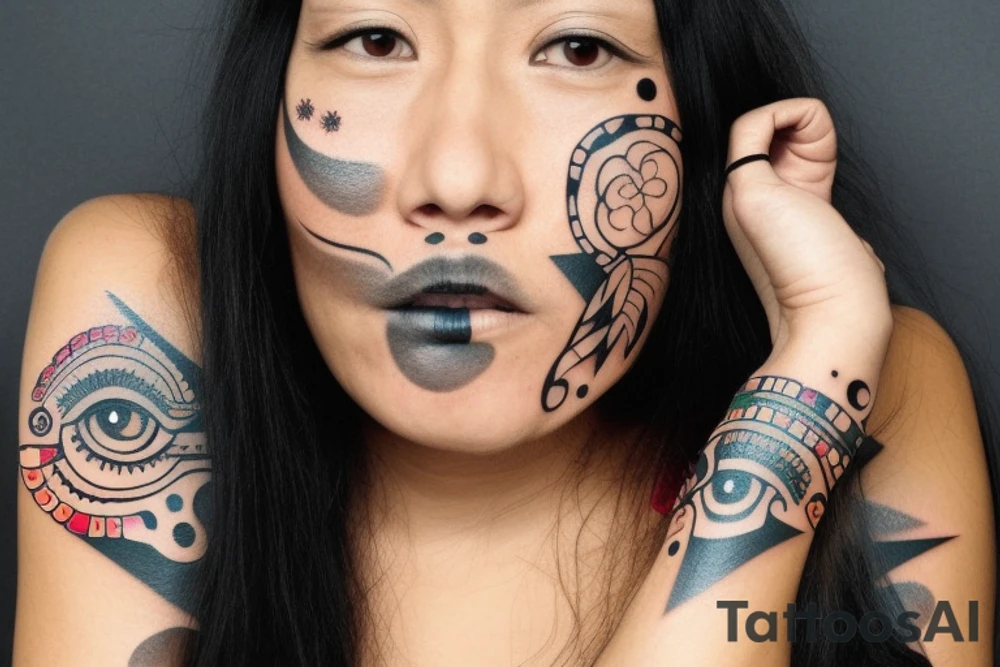 native american lady face tattoo idea
