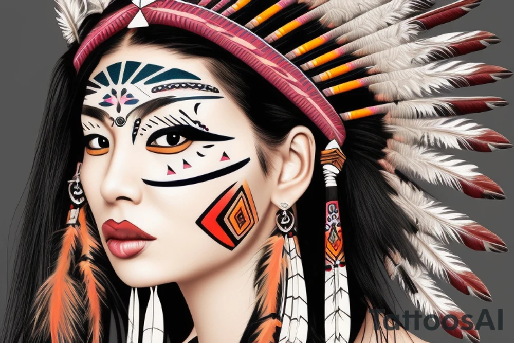 native american lady face tattoo idea