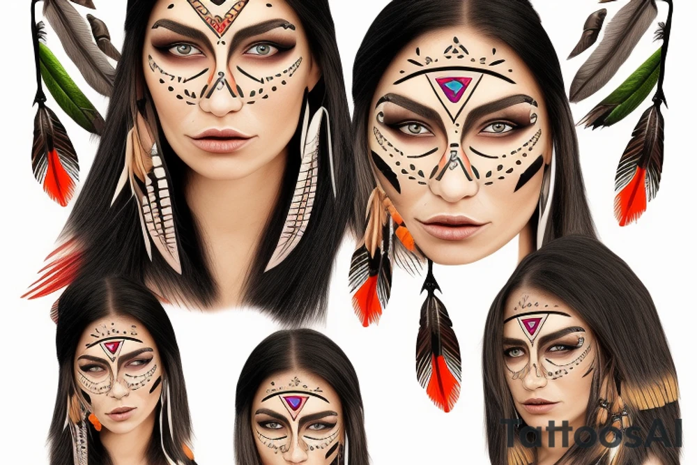 native american lady face tattoo idea
