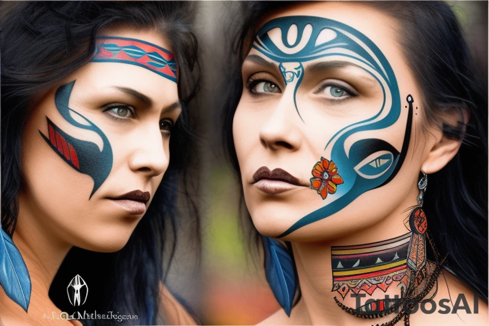native american lady face tattoo idea